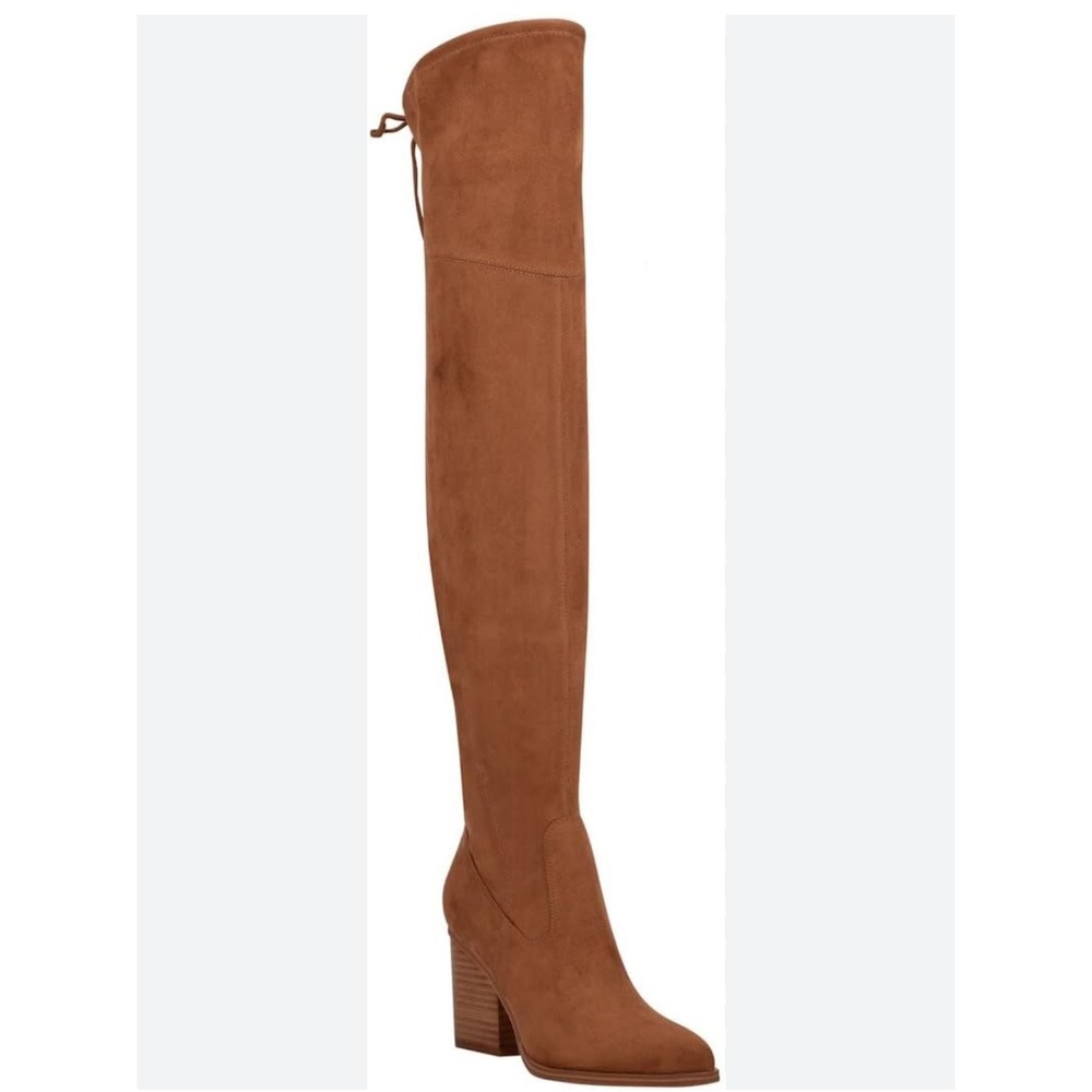 Over the Knee High Heel Boots Brown‎ Faux Suede Tie Back Women's Shoes 6.5